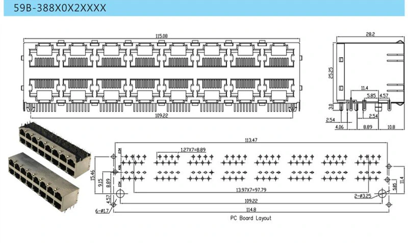 Dual 2X8 Ports RJ45 Connector with UL Certificate